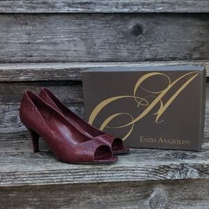 Enzo Angiolini Women's Burgundy Peep Toe Heels
